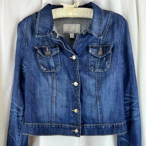 Old Navy Classic Women's Denim Dark Wash Distressed Jean Jacket Medium